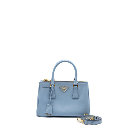 Prada Saffiano Tote Purse Calfskin Light Handbag Blue Small Tote Bag
