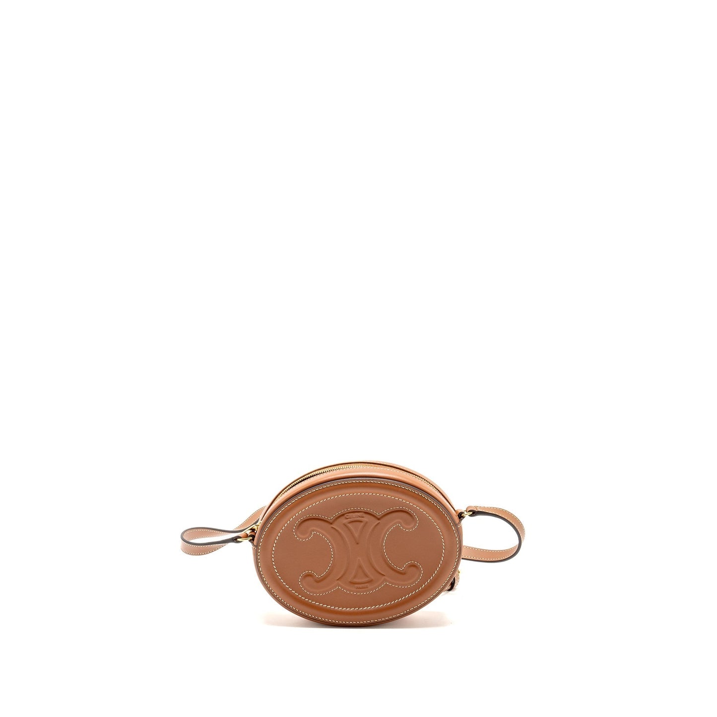 Luxury Crossbody Oval Purse Cuirass Triomphe Smooth Tan Crossbody Bag