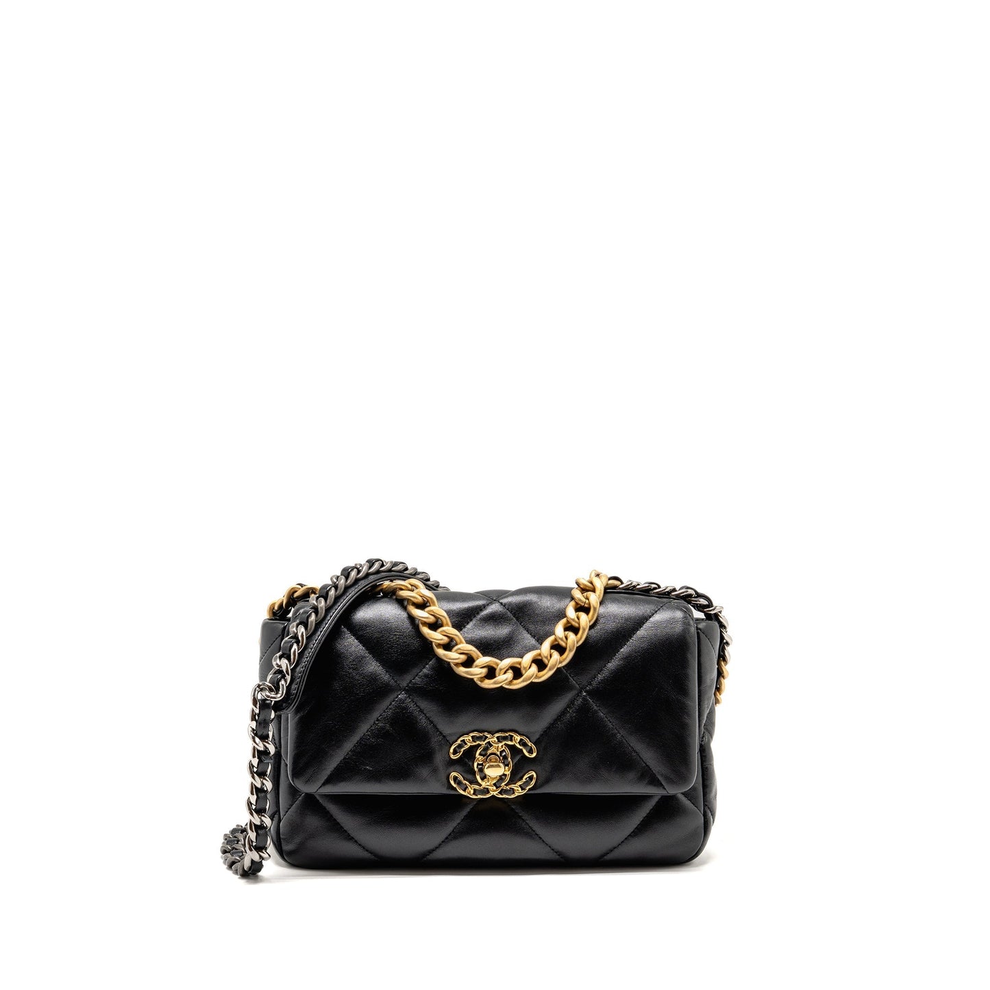 Chanel 19 goatskin hardware microchip Multicolor Black Small Handbag