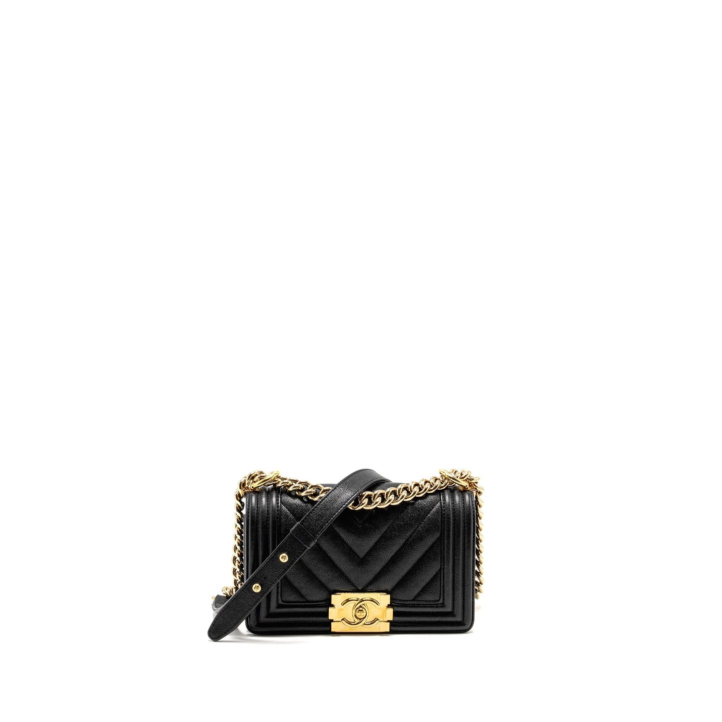 Chanel Chevron Boy Caviar GHW Black Small Handbag