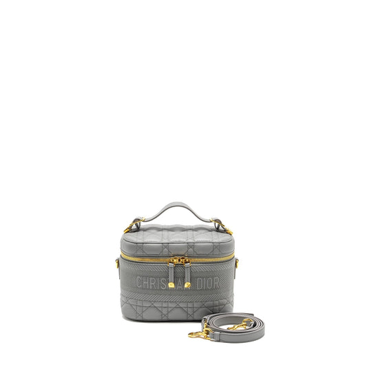 Dior travel Vanity Case Cannage Lambskin Grey Handbag Small Travel Bag