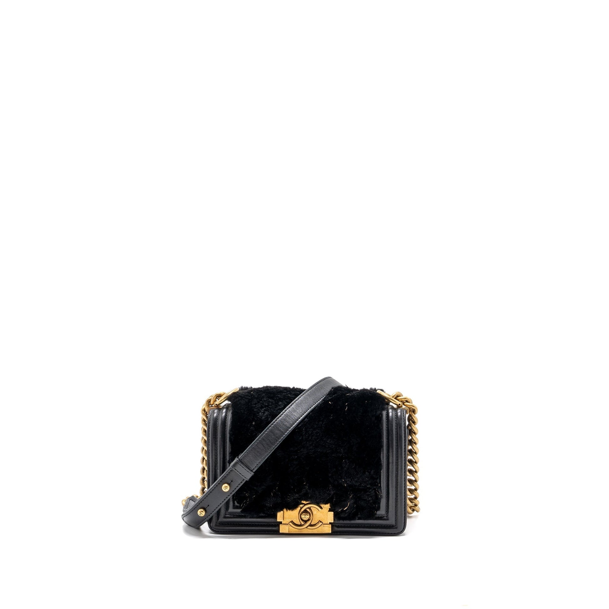 Chanel Boy Rabbit Hair Limited Edition Lambskin Black Small Handbag
