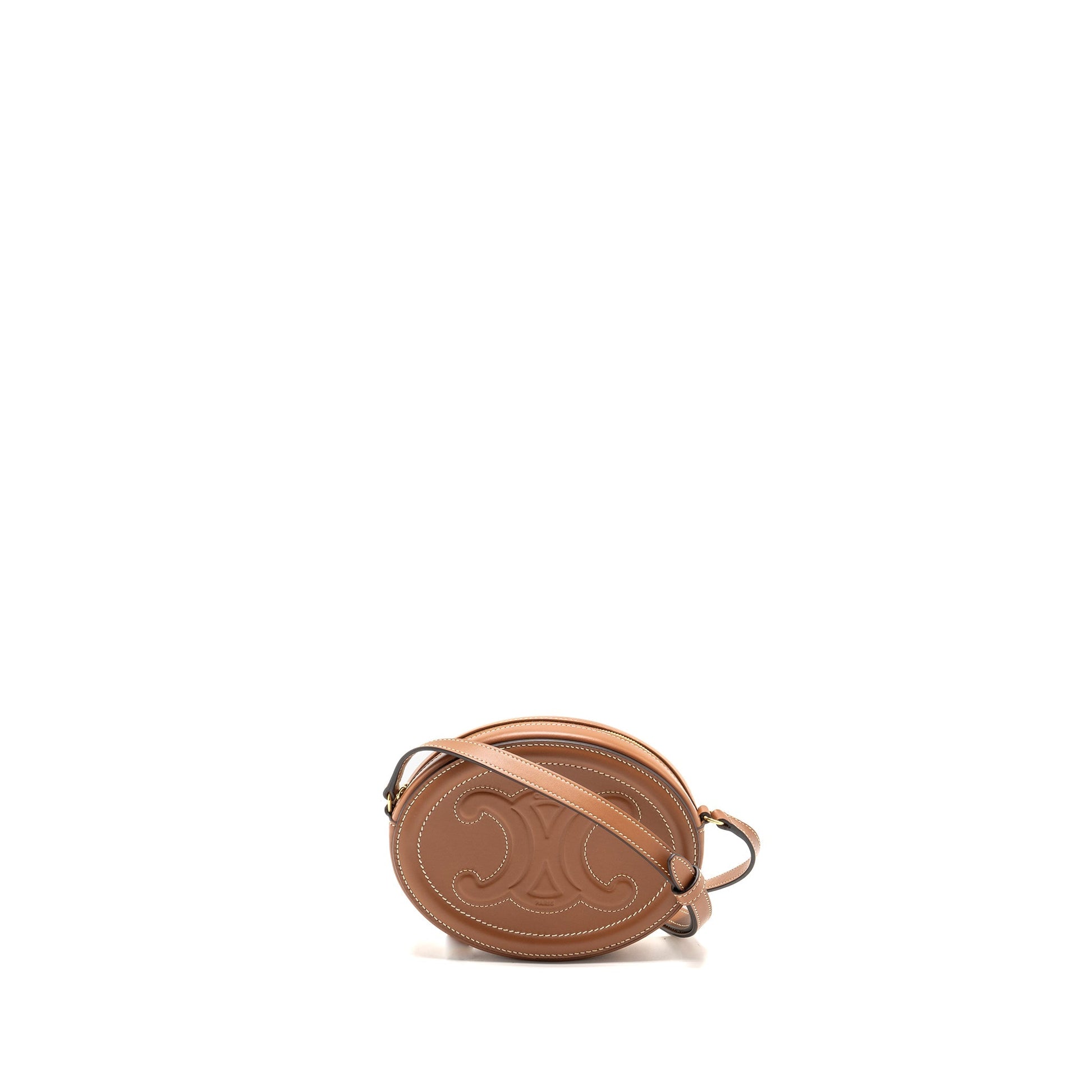 Luxury Crossbody Oval Purse Cuirass Triomphe Smooth Tan Crossbody Bag