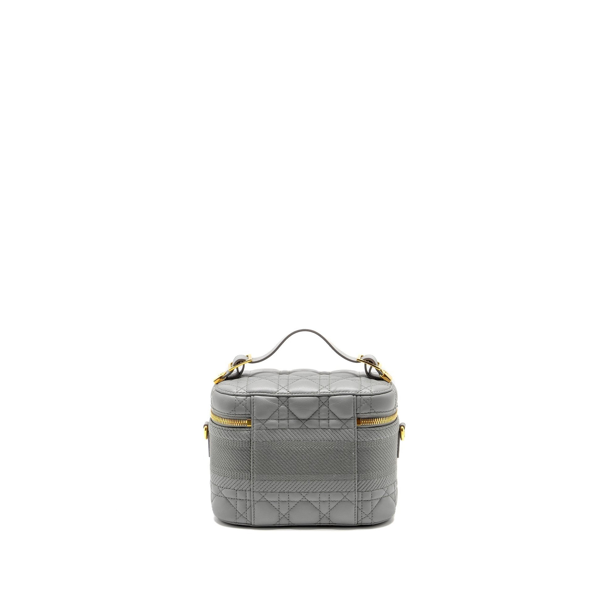Dior travel Vanity Case Cannage Lambskin Grey Handbag Small Travel Bag