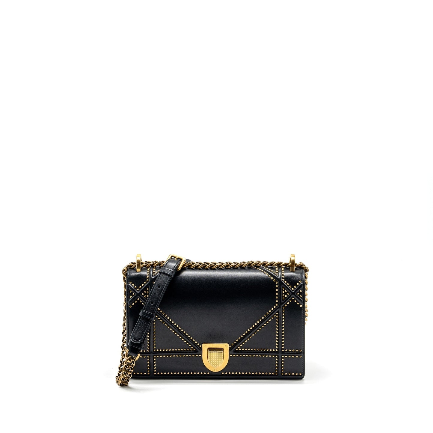 Dior Studded ama Lambskin Handbag Black Medium Travel Bag
