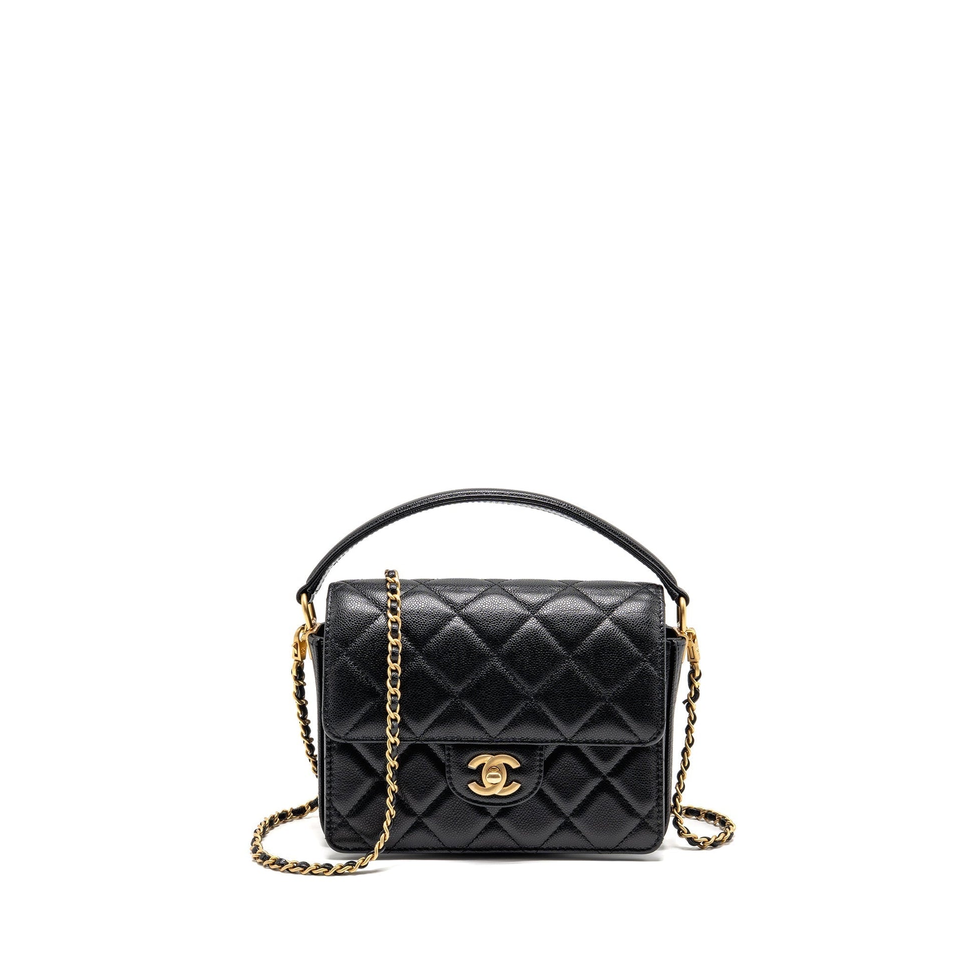 Chanel 24k Top Handle Messenger Removable Caviar Black Messenger Bag