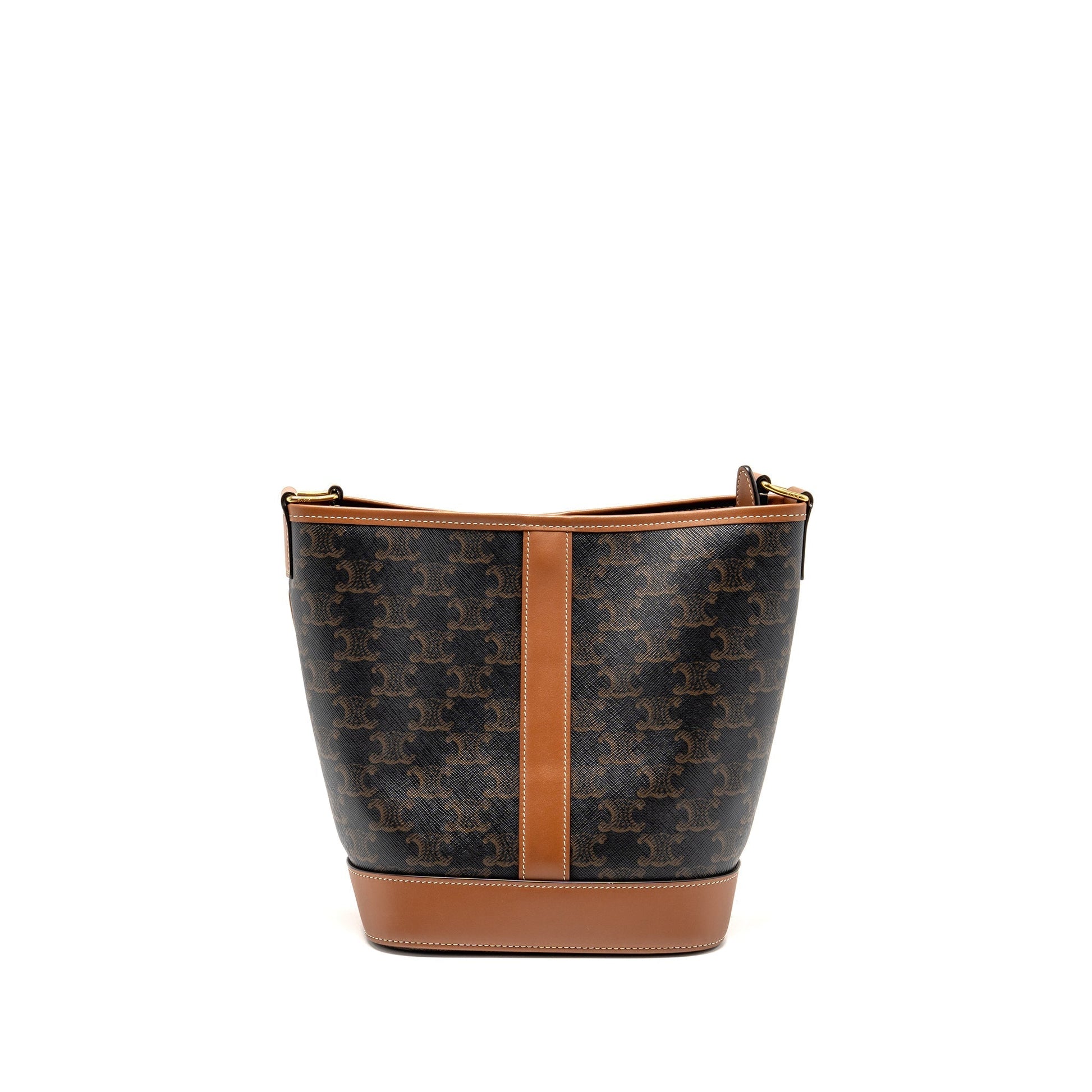 Celine Bucket Purse Triomphe Calfskin Handbag Canvas Tan Bucket Bag