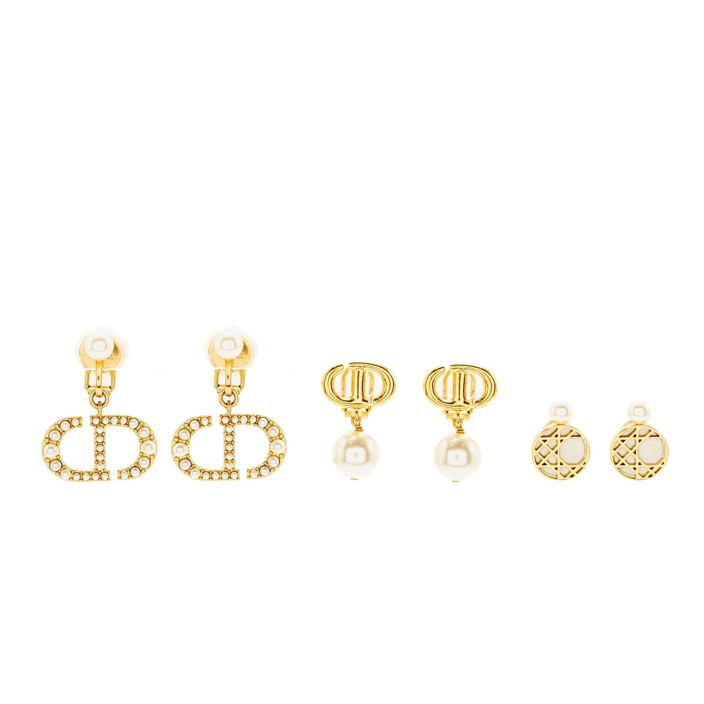 Dior Pearl Dropped Ear Clips Tone (Sell In Gold Travel Bag
