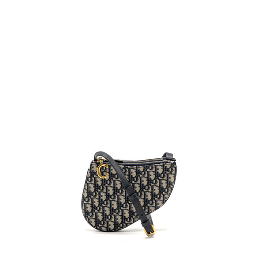 Dior Saddle Trio Pouch With Strap Oblique Handbag Canvas Travel Bag