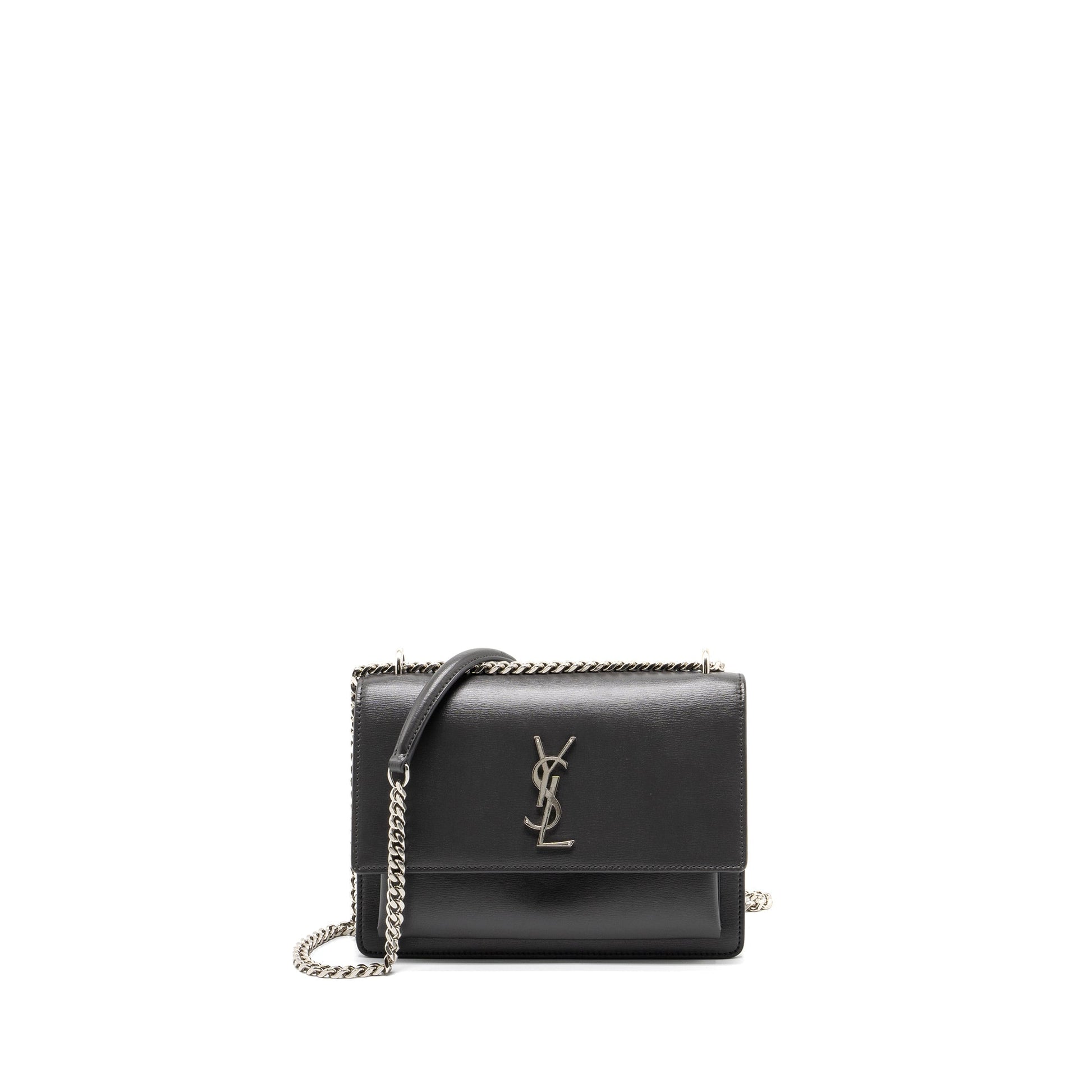 YSL Saint Laurent Saint Laurent Sunset Purse Calfskin Dark Grey Medium Chain Travel Bag