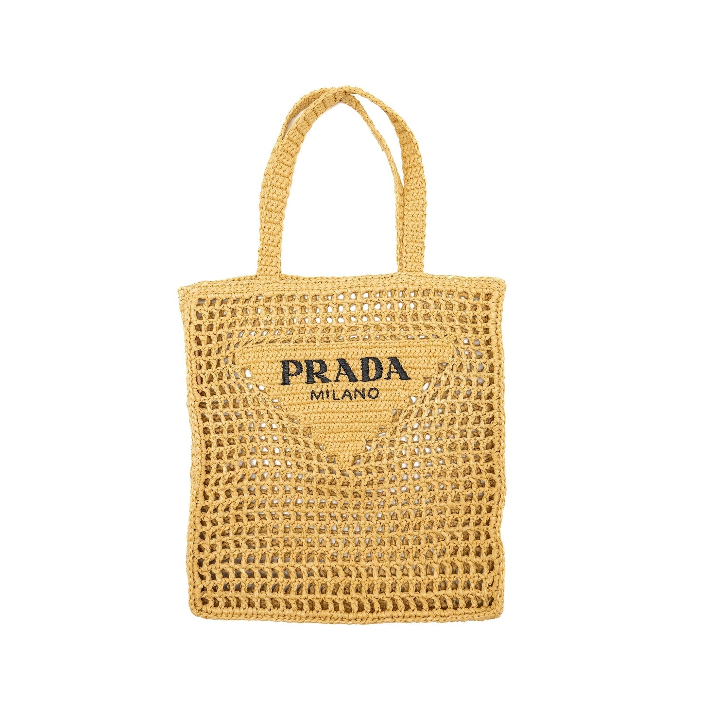 Prada Crochet Tote Purse Handbag Raffia Tan Tote Bag