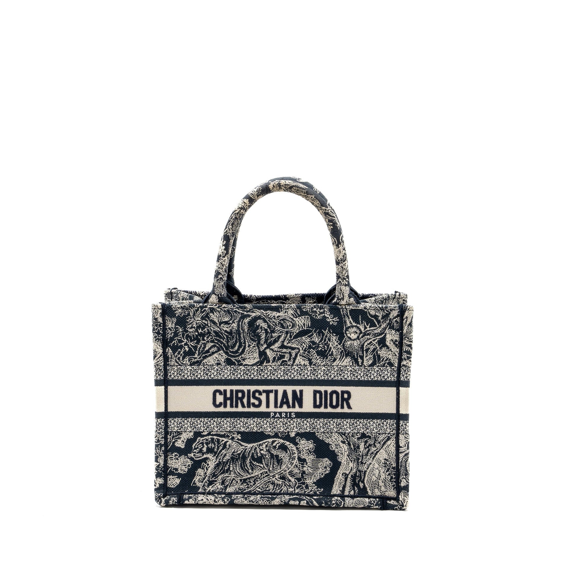 Dior Book Tote Toile De Jouy Embroidery Handbag Blue Small Tote Bag