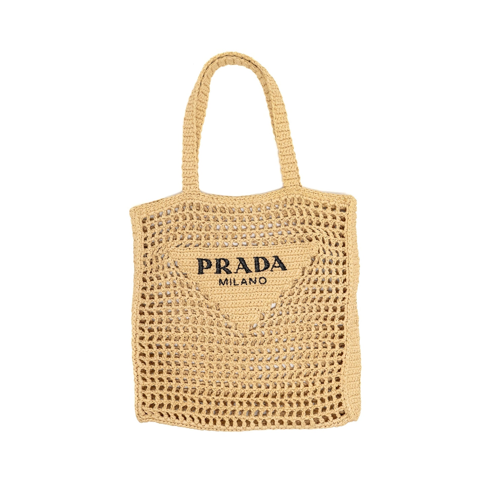 Prada Crochet Tote Purse Natural Handbag Raffia Tote Bag