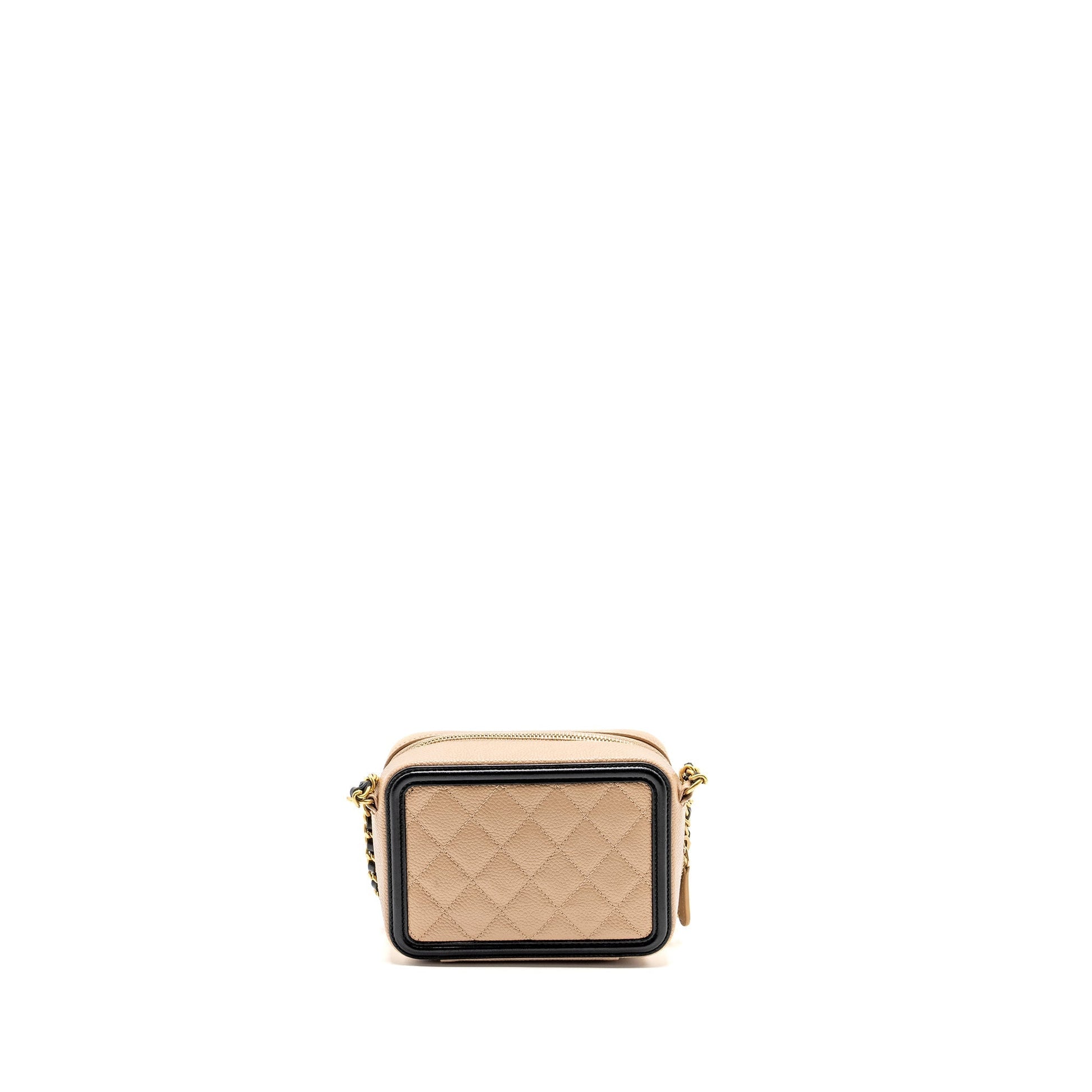 Chanel Filigree Vanity Caviar GHW Black Beige Clutch Bag