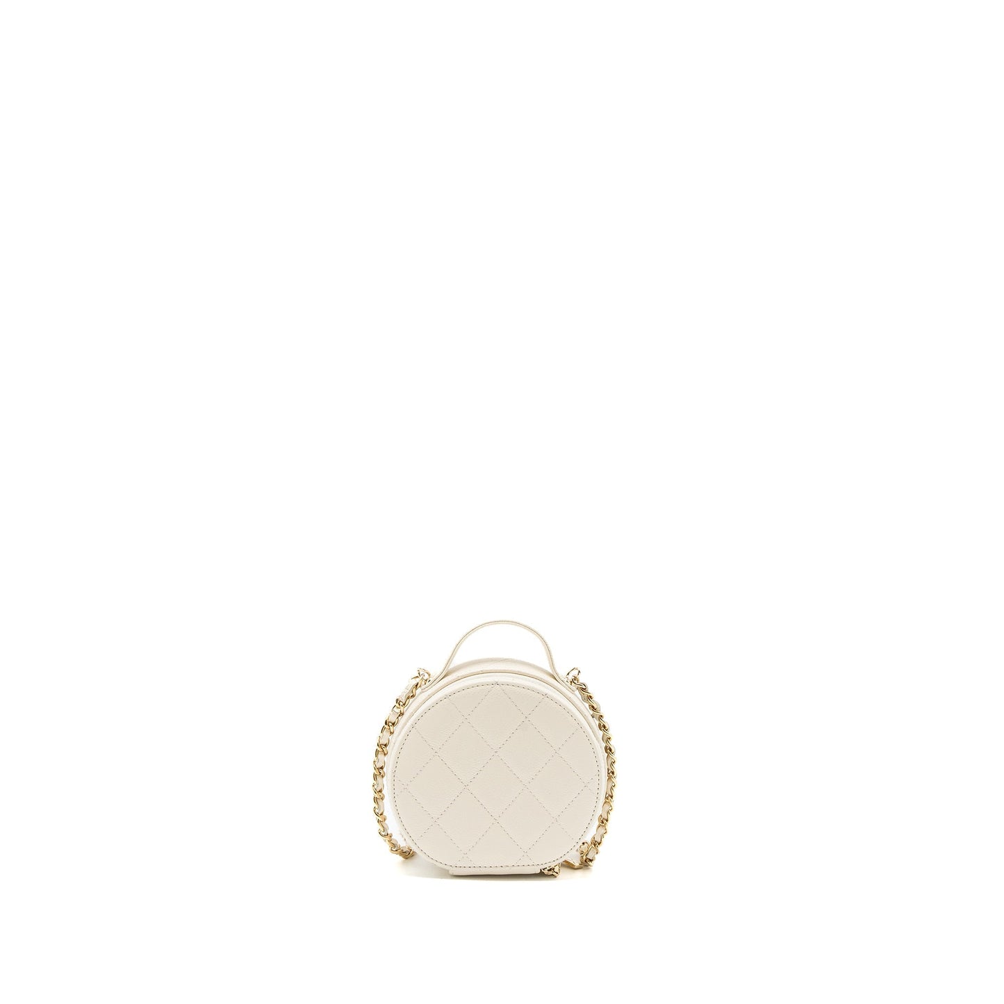 Chanel Top Handle Round Vanity Caviar LGHW White Mini Bag