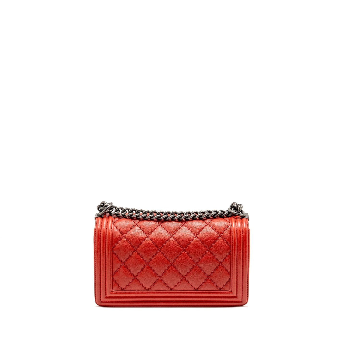 Chanel Quilted Boy Calfskin Ruthenium Hardware Red Silver Handbag