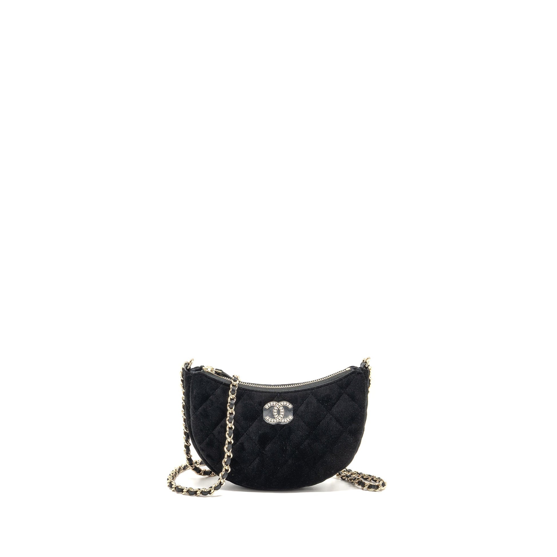 Chanel Quilted Crystal Hobo Velvet LGHW microchip Black Crossbody Bag