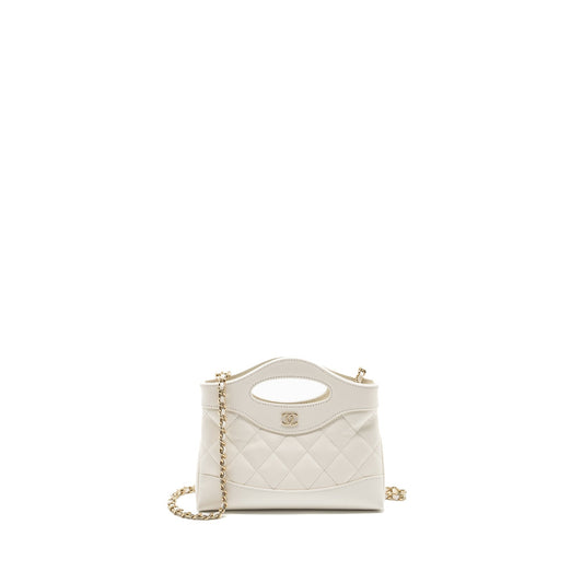 Chanel 31 Shiny Calfskin LGHW Microchip White Clutch Bag