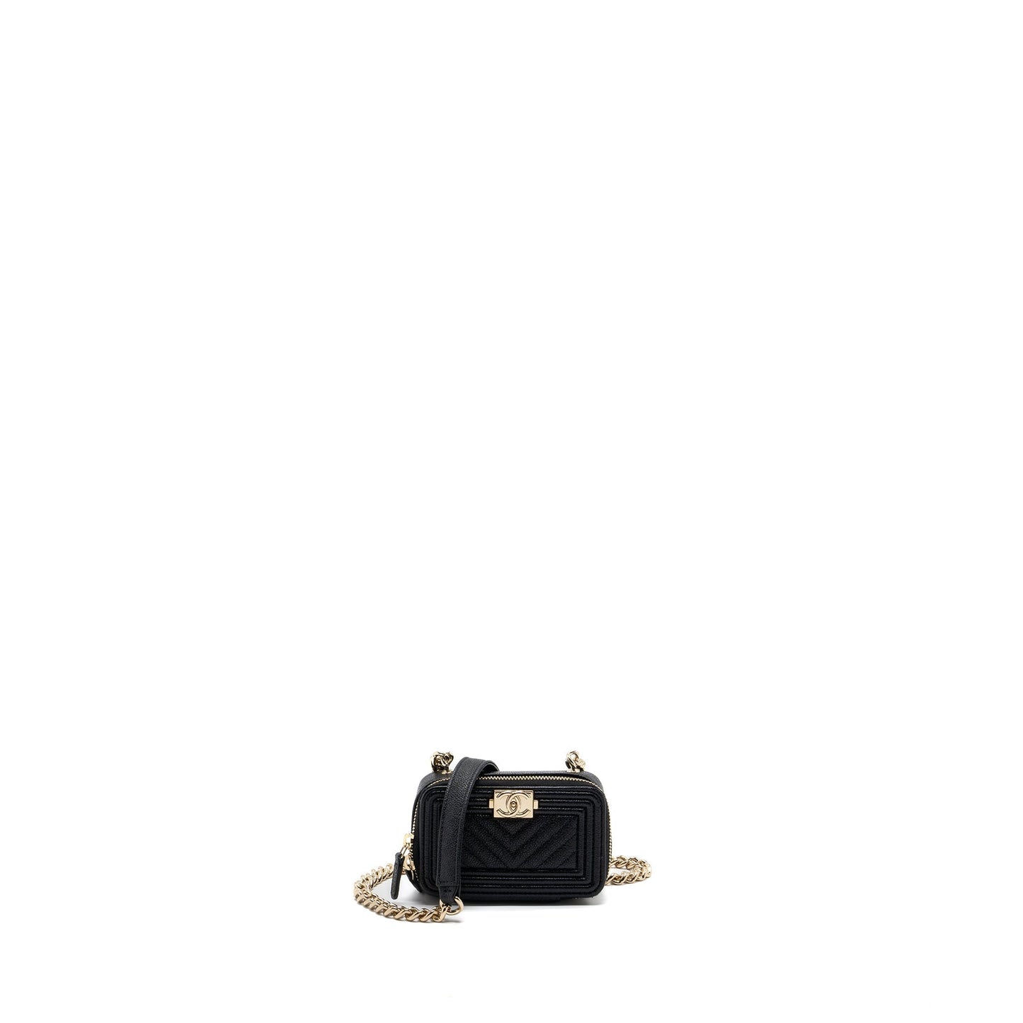 Chanel boy zipper card holder caviar LGHW Black Wallet Case