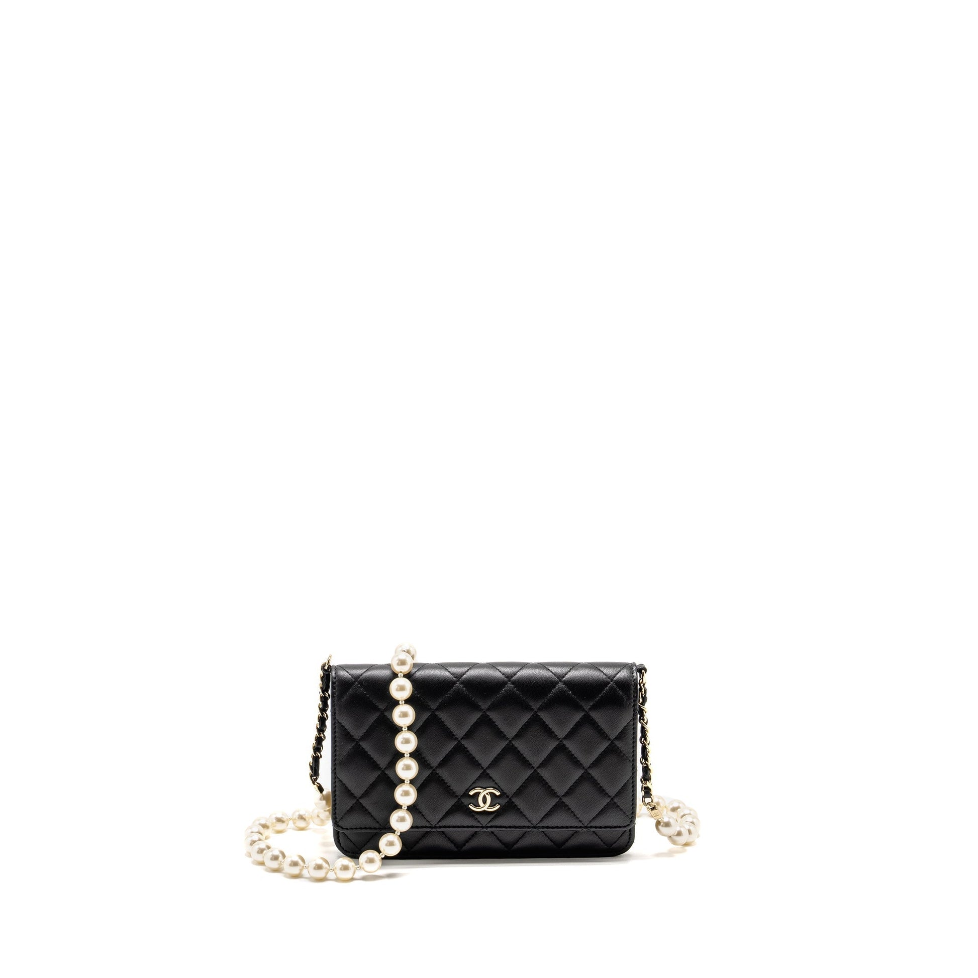 Chanel On Pearl Lambskin LGHW Microchip Black Wallet Case