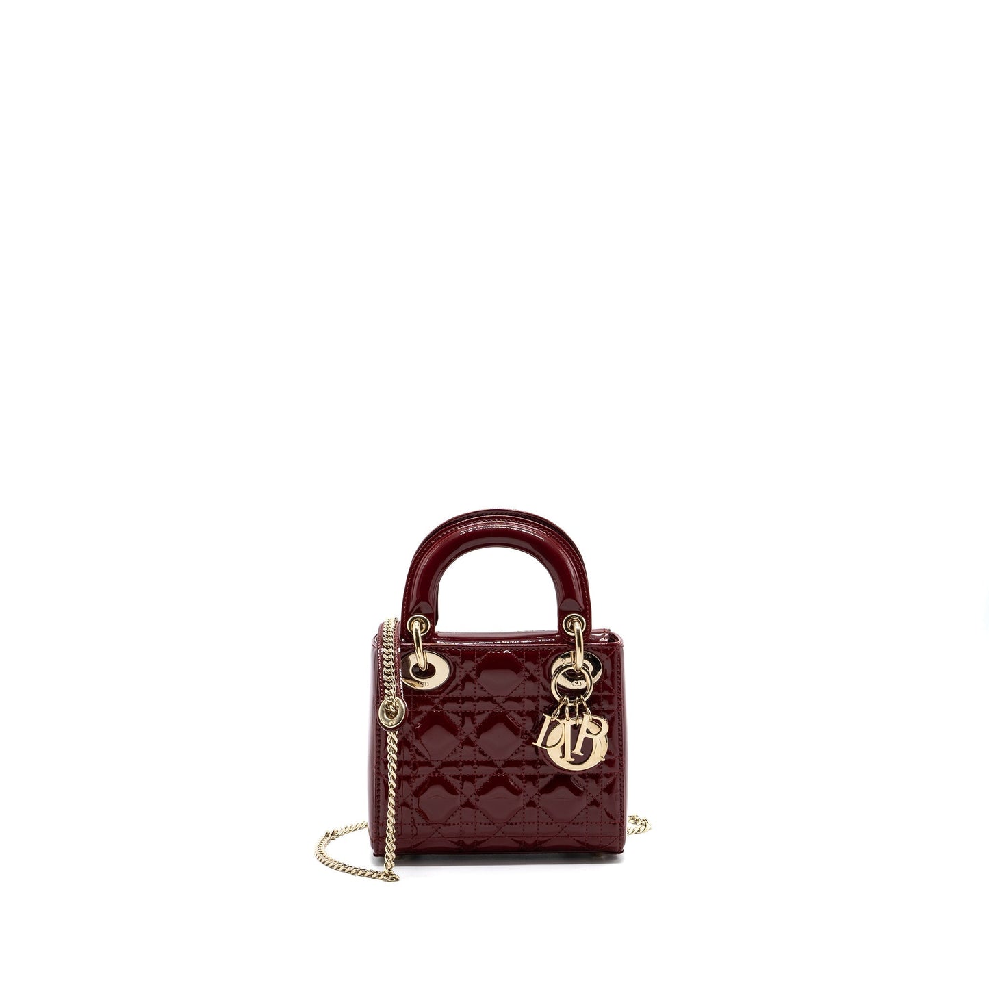 Dior Lady Patent Calfskin Handbag Red Mini Travel Bag
