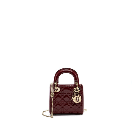 Dior Lady Patent Calfskin Handbag Red Mini Travel Bag