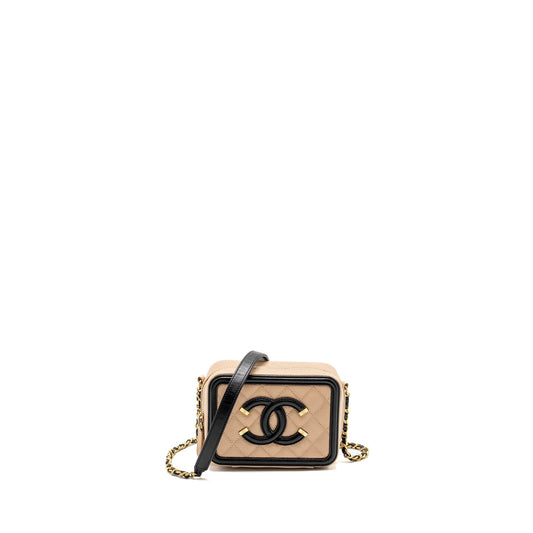 Chanel Filigree Vanity Caviar GHW Black Beige Clutch Bag