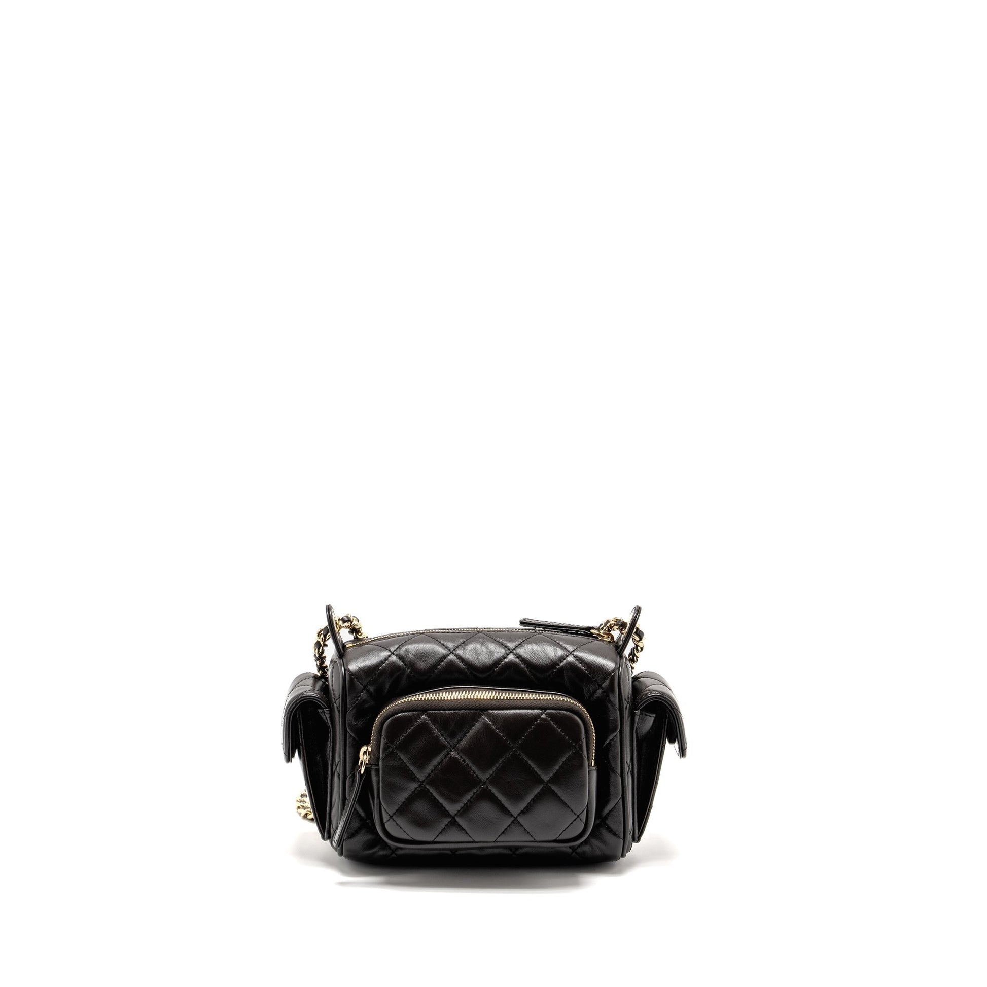 Chanel 24K Camera Shiny Crumpled Lambskin Dark Brown Small Handbag
