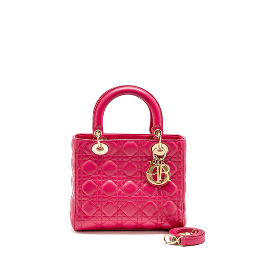 Dior Lady Lambskin Handbag Pink Medium Travel Bag Pink Handbag