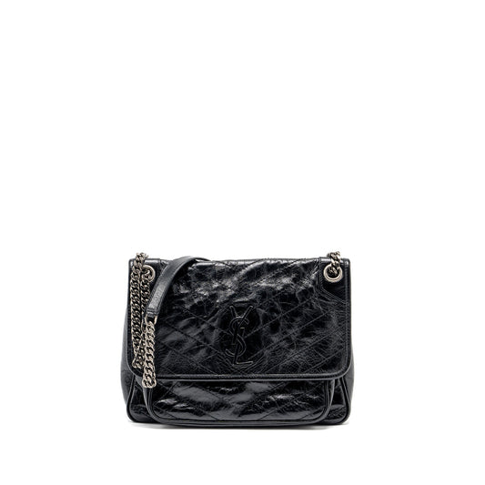 YSL Saint Laurent Niki Calfskin Handbag Black Medium Travel Bag Calfskin Black Shw