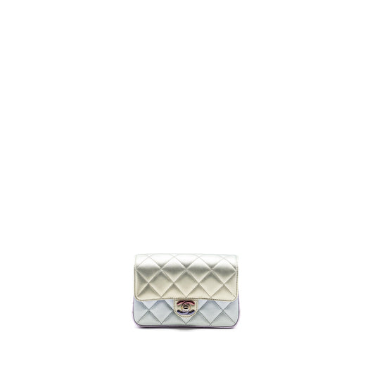 Chanel Calfskin Iridescent Hardware Microchip Multicolour Silver Clutch Bag