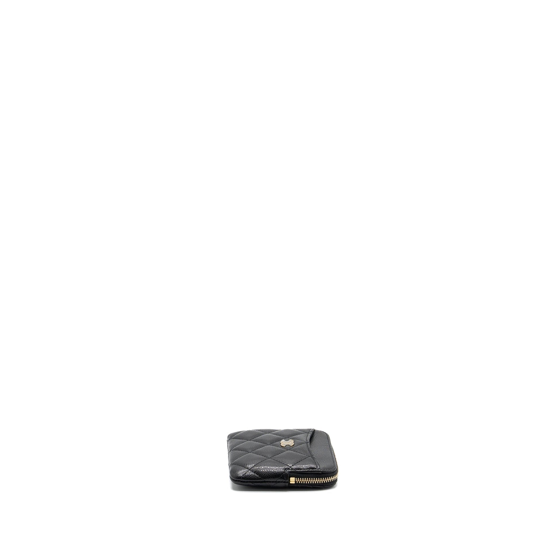 Chanel square zipper card holder caviar LGHW Black Wallet Case Microchip 1