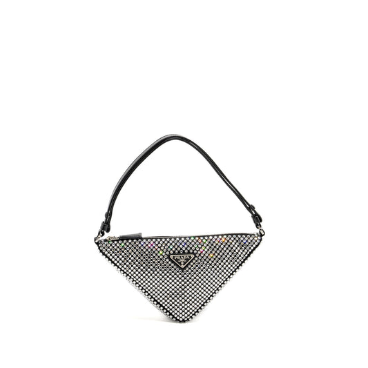 Prada Triangle Pouch Crystal Embellished Handbag Black Travel Bag