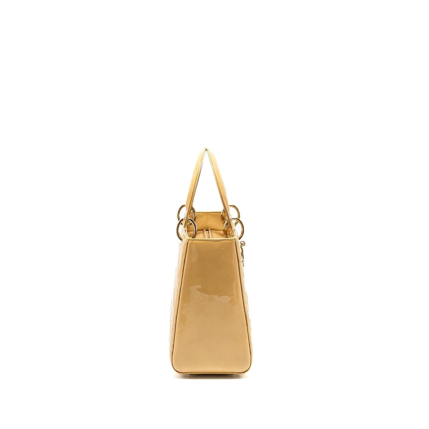 Dior Lady Patent Handbag Beige Medium Travel Bag