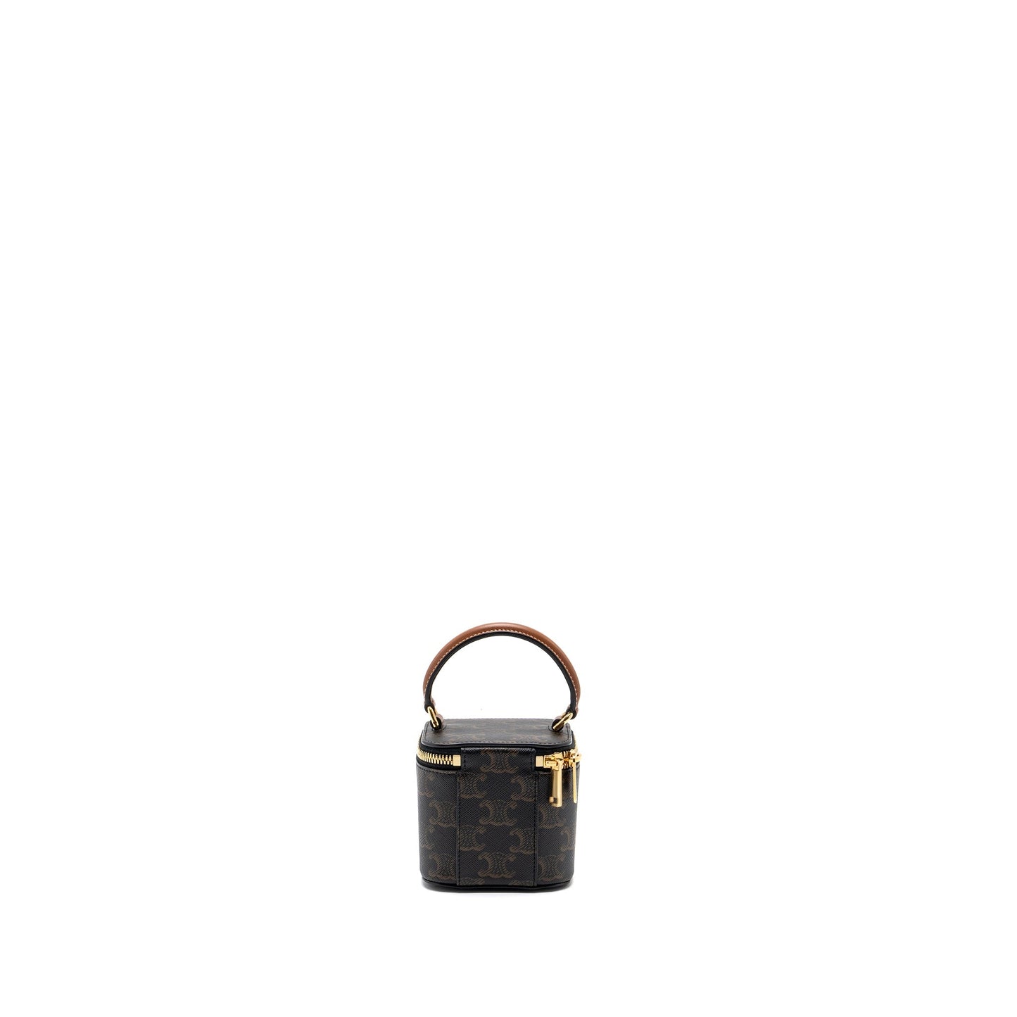 Celine Vanity Case Triomphe Calfskin Handbag Canvas Tan Travel Bag
