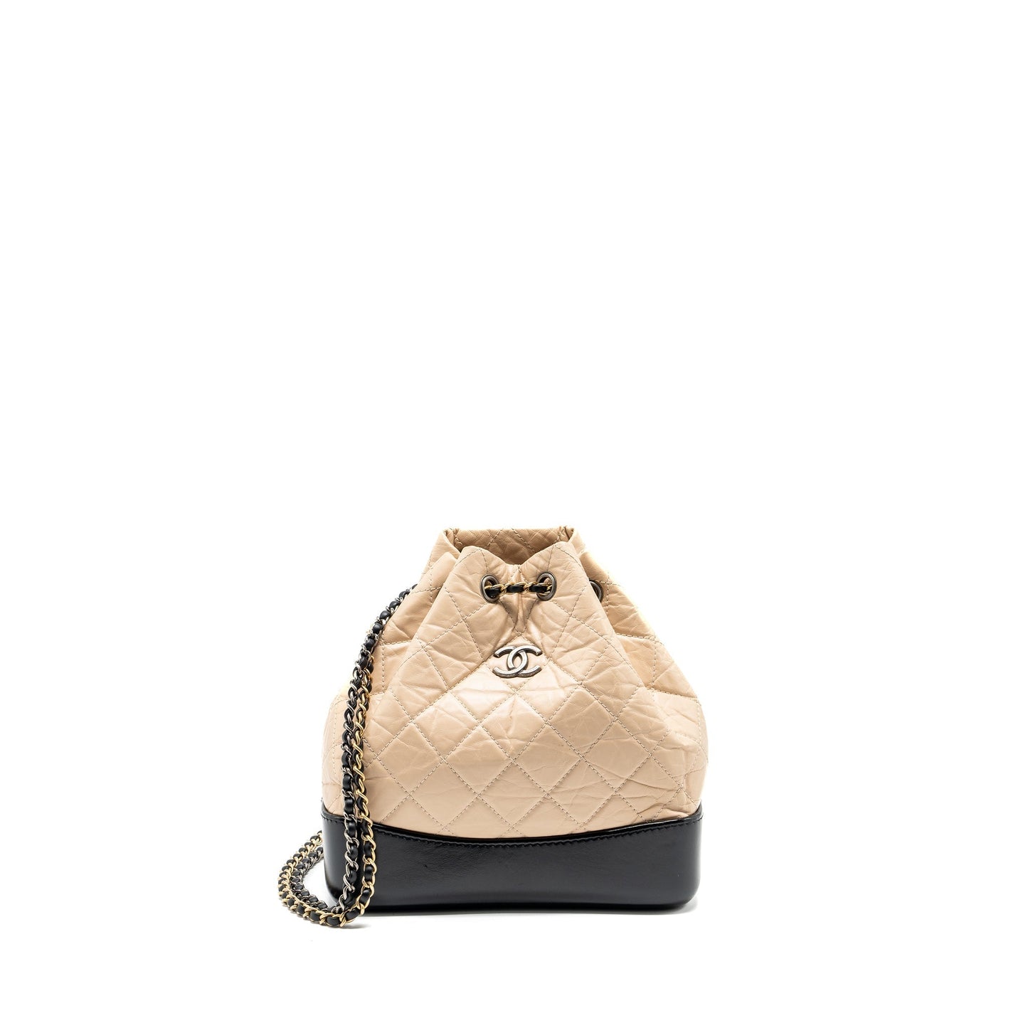 Chanel Gabrielle Backpack Aged Calfskin Hardware Multicolour Black Beige Small