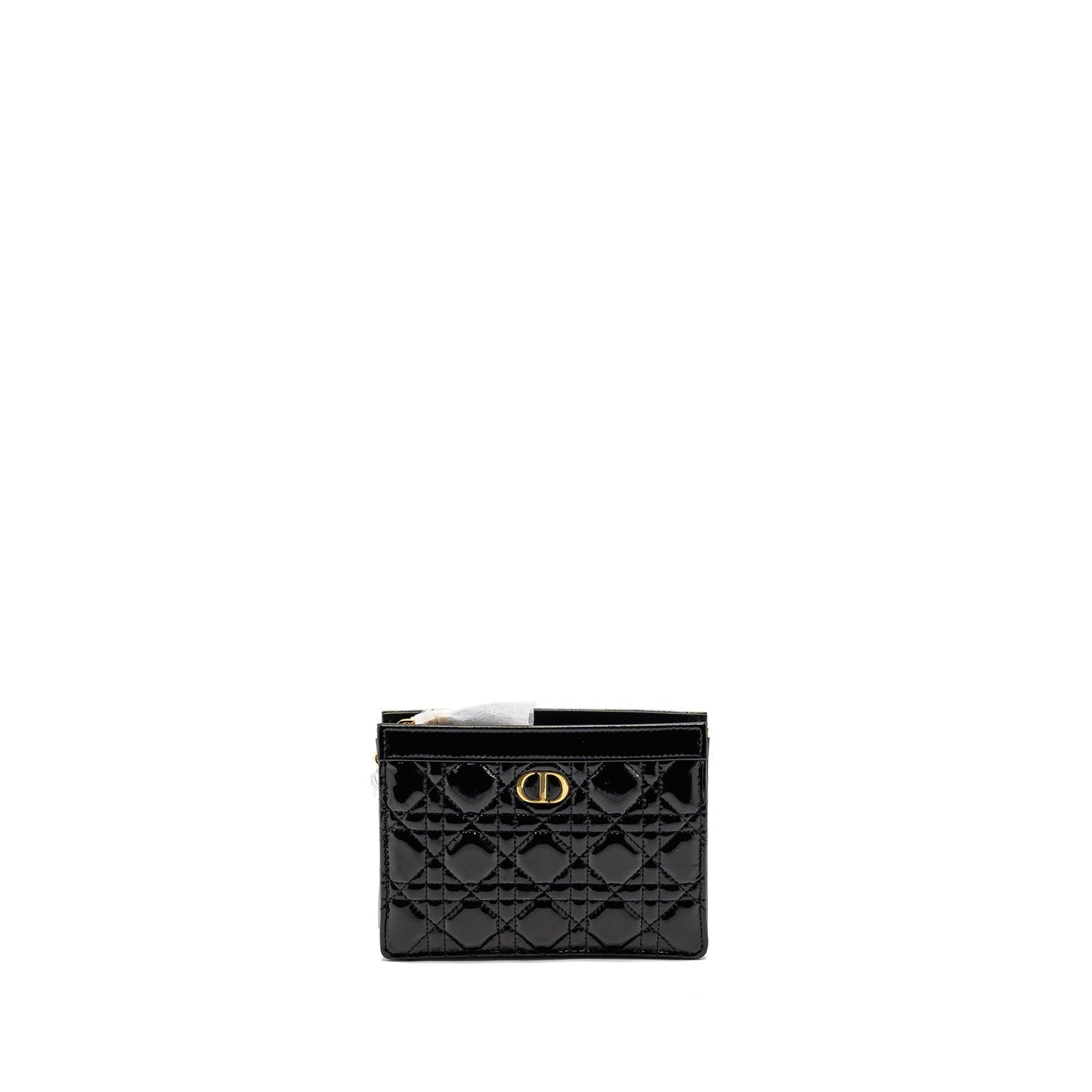 Dior Caro Pouch With Patent Calfskin Handbag Black Chain Travel Bag
