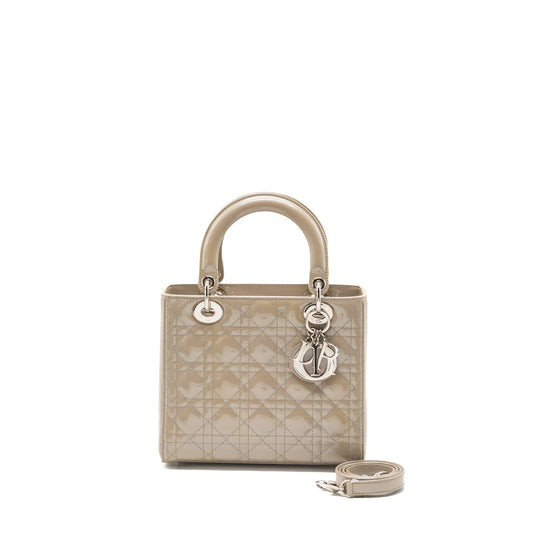 Dior Lady Patent Light Grey Handbag Medium Travel Bag