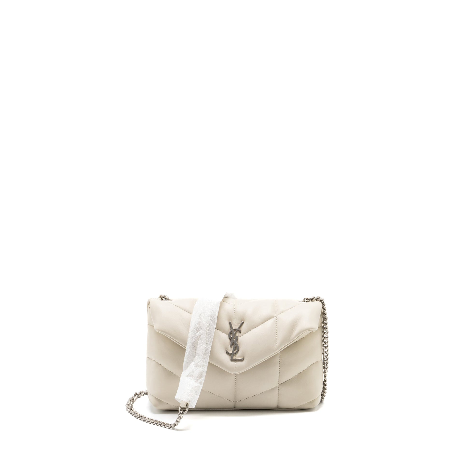YSL Saint Laurent Saint Laurent Loulou Puffer Purse Lambskin Blanc Mini Small Shoulder Bag