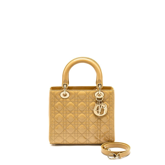 Dior Lady Patent Handbag Beige Medium Travel Bag