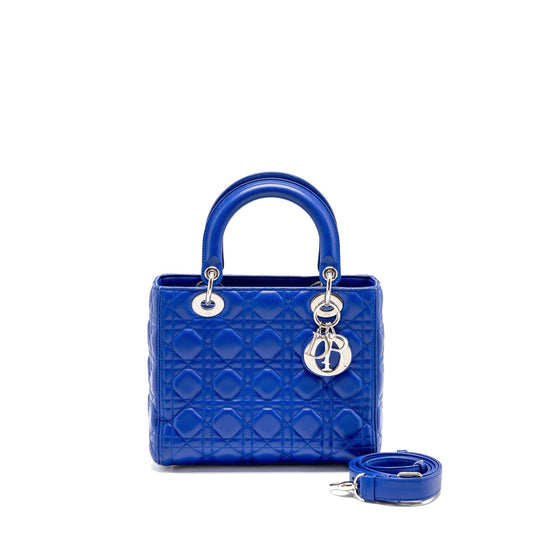 Dior Lady Lambskin Handbag Blue Medium Travel Bag Blue Handbag