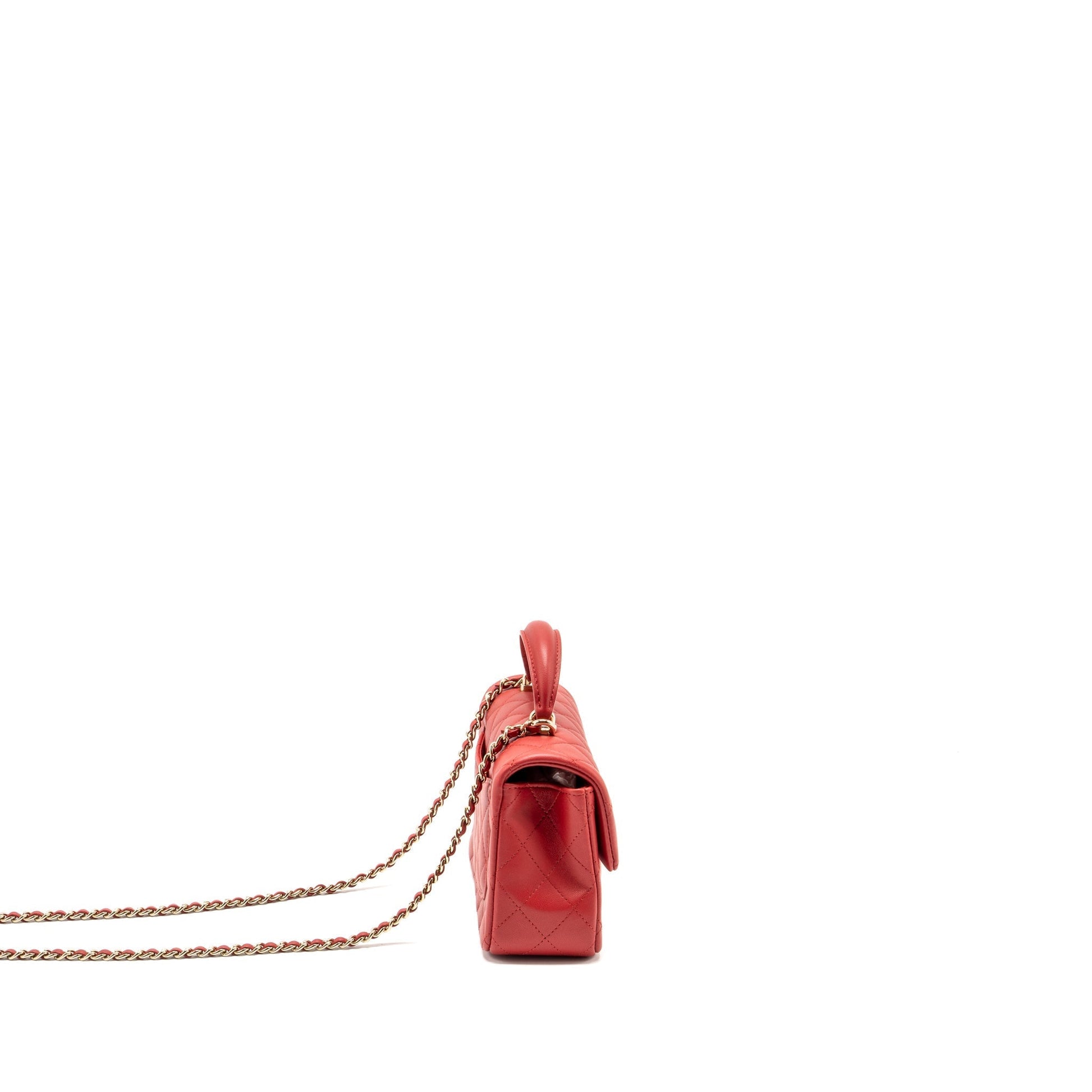 Chanel Top Handle Rectangular Flap Lambskin LGHW Red Shoulder Bag