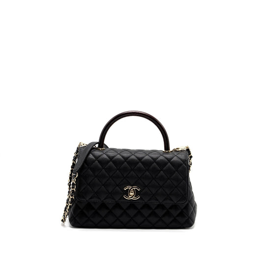 Chanel Coco Handle Lizard Embossed Handle Caviar Black Handbag Lghw Microchip