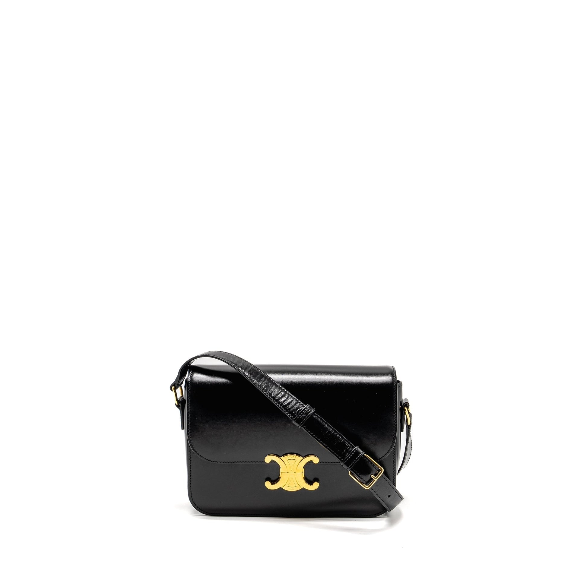 Celine Classic Triomphe Purse Shiny Calfskin Handbag Black Travel Bag