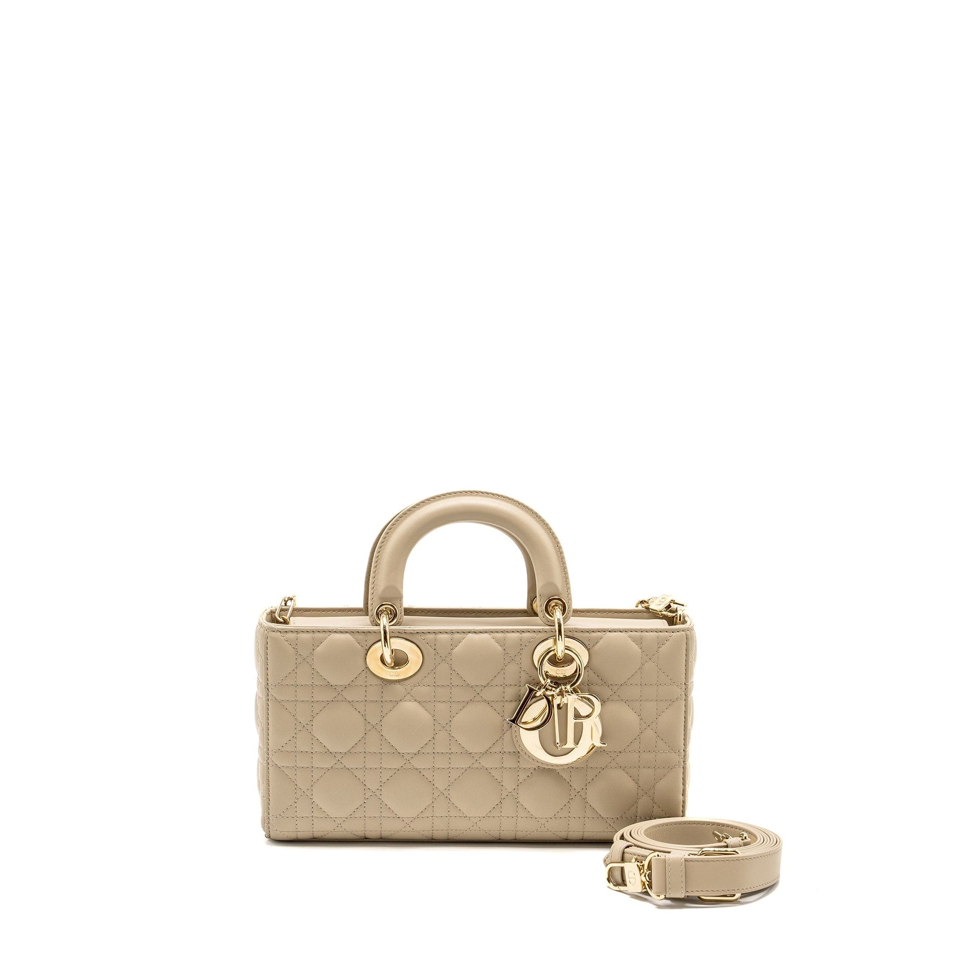 Dior Lady D Joy Purse Lambskin Handbag Beige Medium Travel Bag