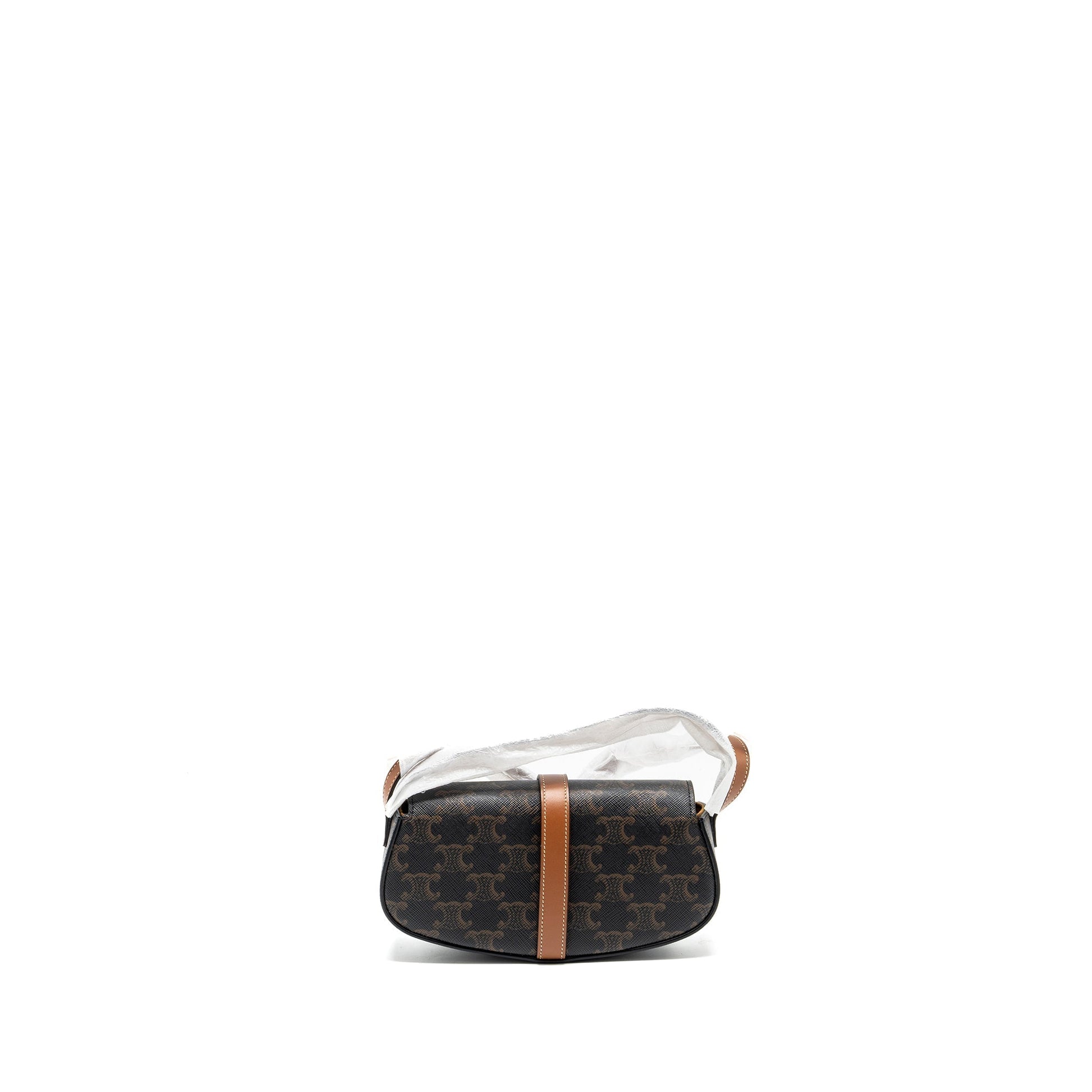 Celine Clutch On Strap Tabou In Triomphe Calfskin Canvas Tan Clutch Bag