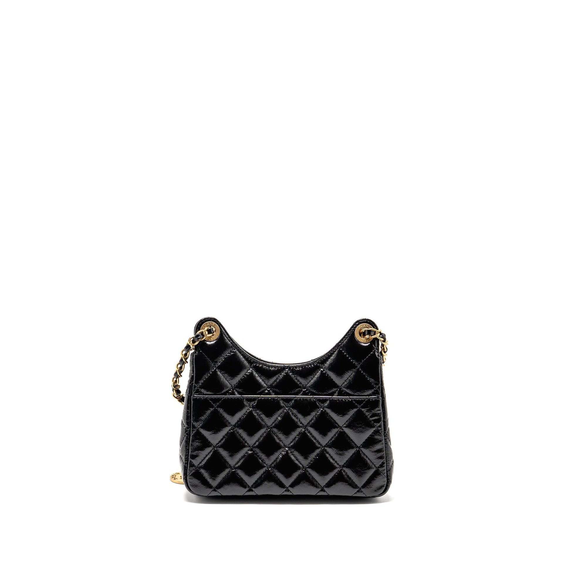 Chanel 23C Hobo Shiny Calfskin Brushed GHW Black Small Shoulder Bag Microchip 1