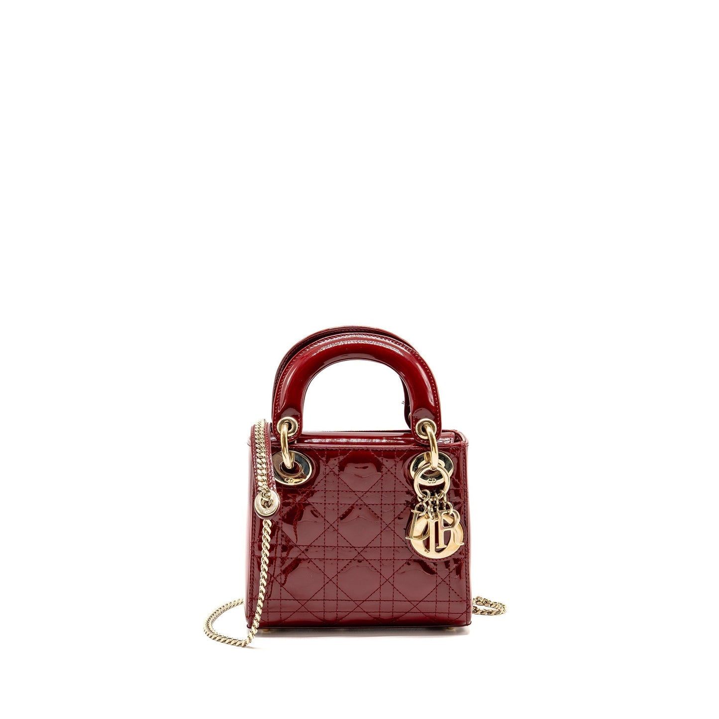 Dior Lady Patent Handbag Red Mini Travel Bag 3