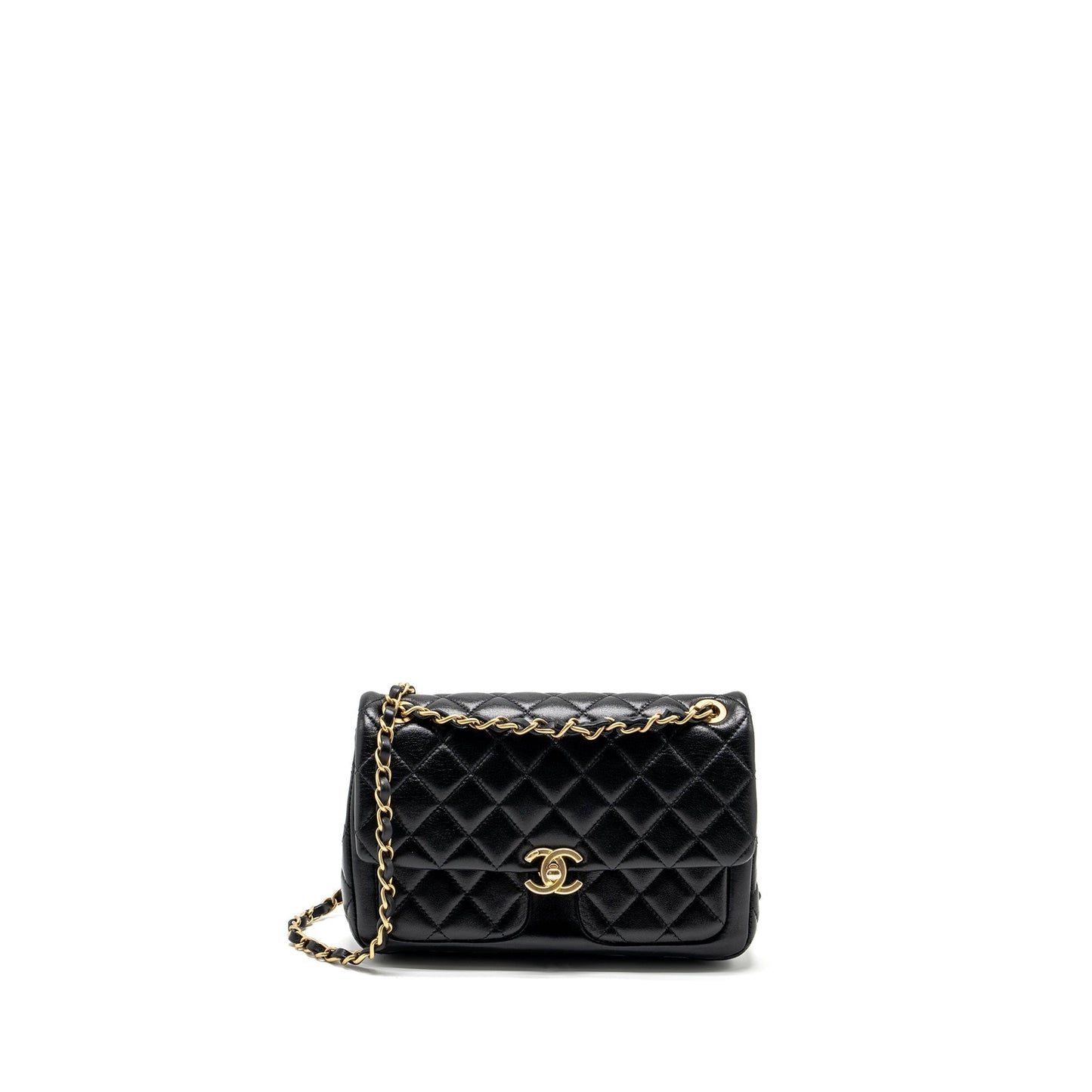 Chanel Quilted Flap Lambskin GHW Microchip Black Shoulder Bag