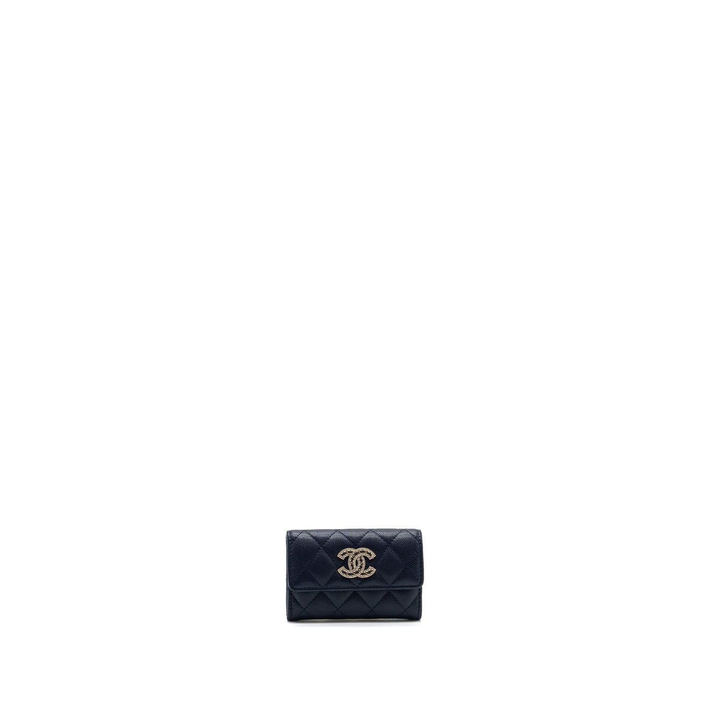 Chanel detailed giant logo Card holder caviar Blue Wallet Case
